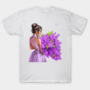 Brunette Lilac Flowers T-Shirt